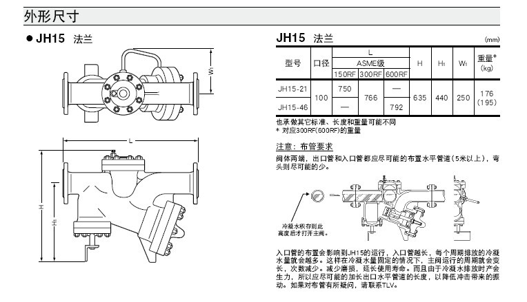 JH15浮球动力式蒸汽疏水阀外形尺寸