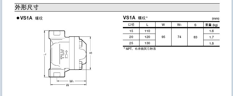 VS1A不锈钢排气阀外形尺寸